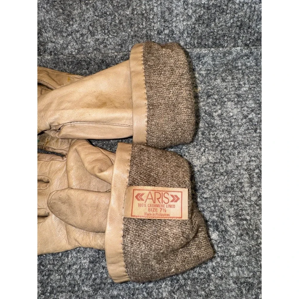 Women's Tan Leather Cashmere Lined Gloves Size 7.5 ARIS